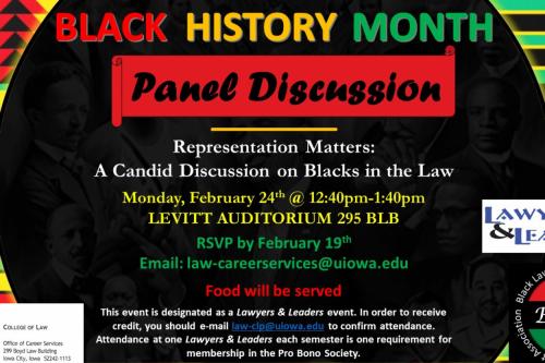 Black background with yello red green and blue colors. Text in white red yellow and greed. Representation Matters Flier