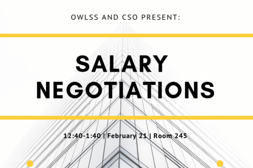 White background with skyskraper silhouette black text that say "Salary Negotiations"