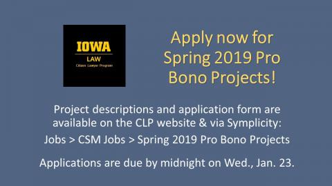 Apply now for Spring 2019 pro bono projects