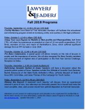 Blue poster about fall 2018 lawyers and leaders events